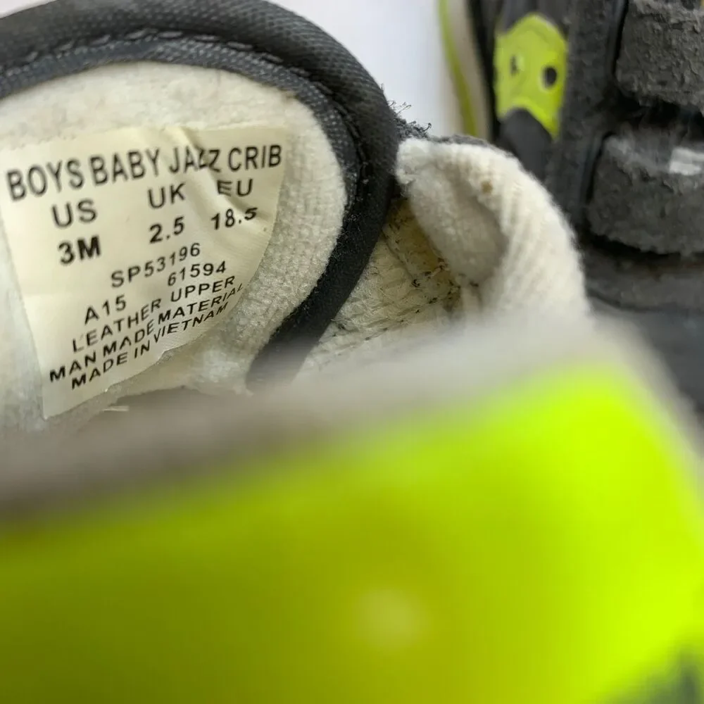 SAUCONY‎ Originals Size 3M Boys Baby Jazz Hook & Loop Sneaker Grey & Neon